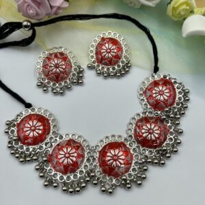Riya Oxidized Necklace Red